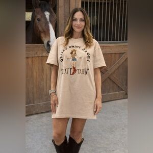 Beige Graphic T-Shirt Dress